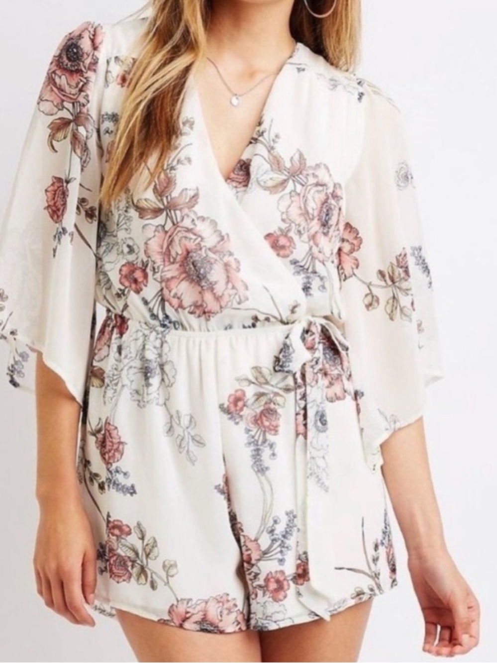 Bailey Blue Ivory Floral Print V Neck Romper.SzS
